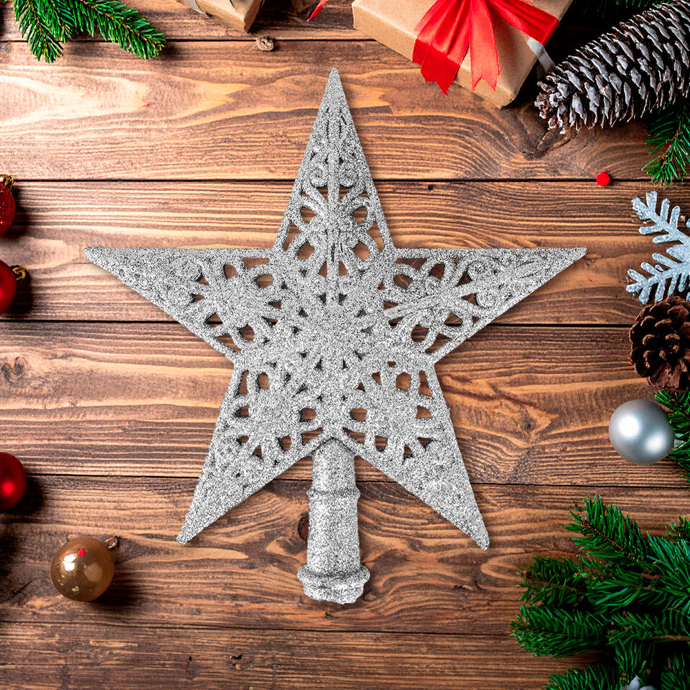 Estrella, Punta de Árbol de Navidad, Color Plata