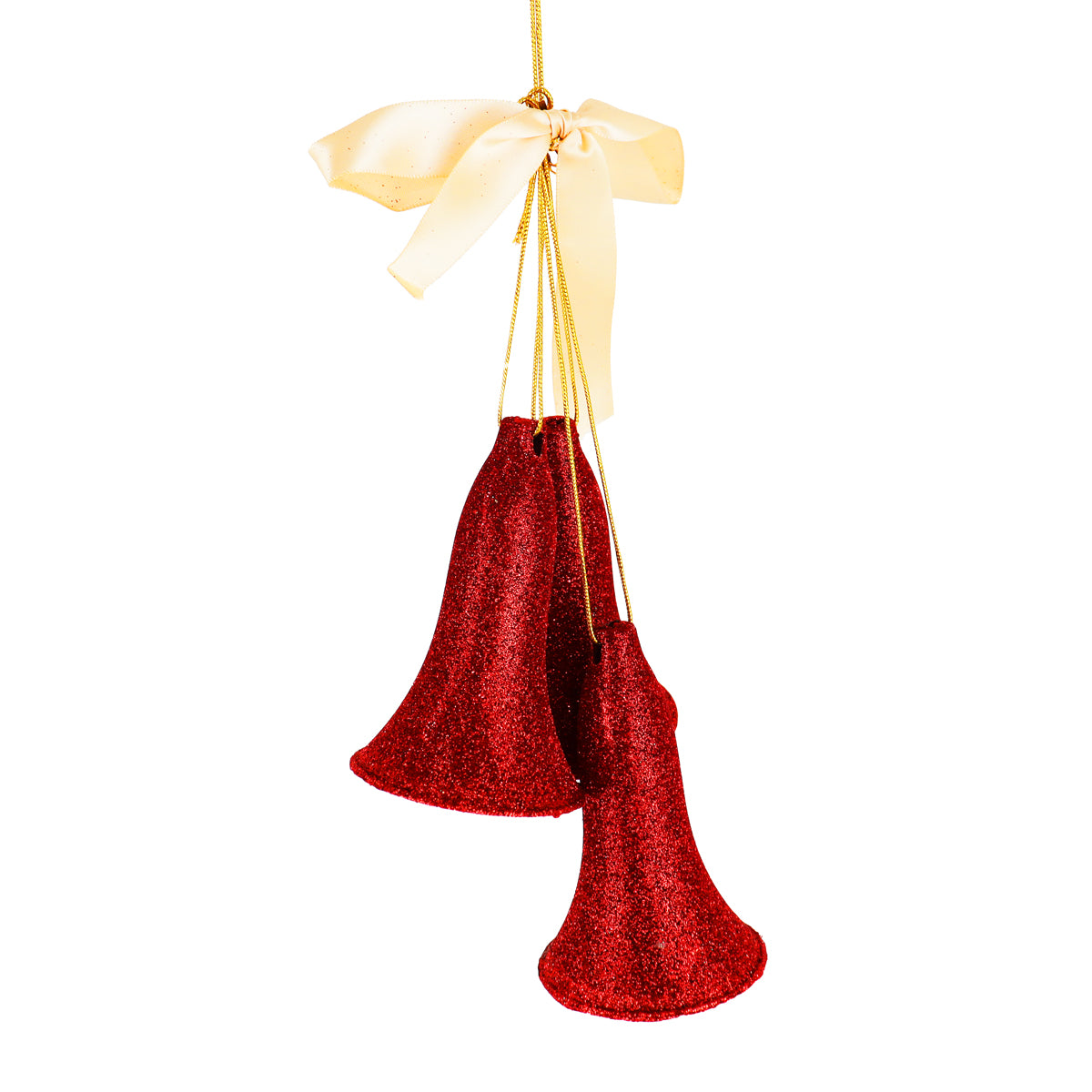 Ornamento Campanas Glitter, Color Rojo, 3 pzas