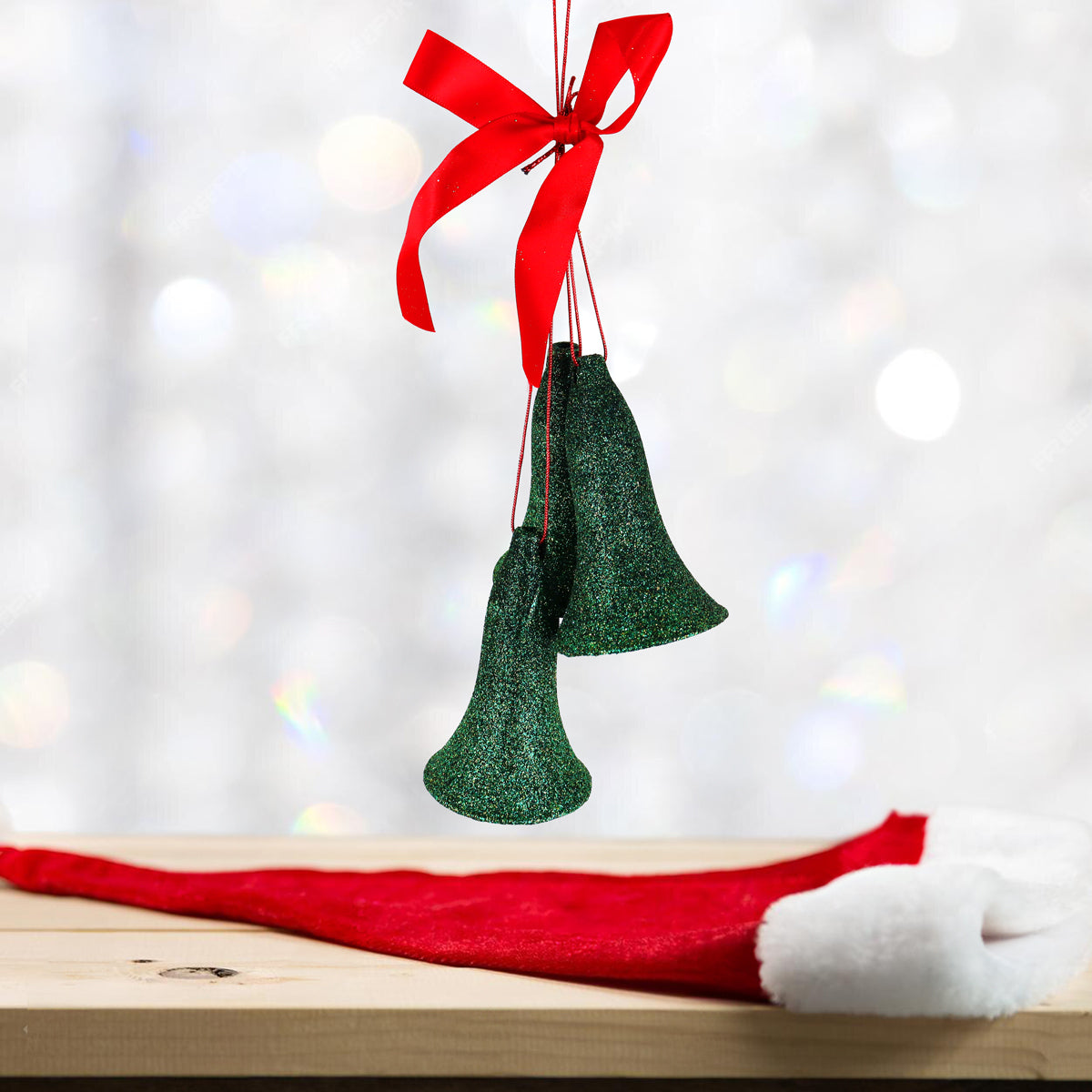 Ornamento Campanas Glitter, Color Verde, 3 pzas