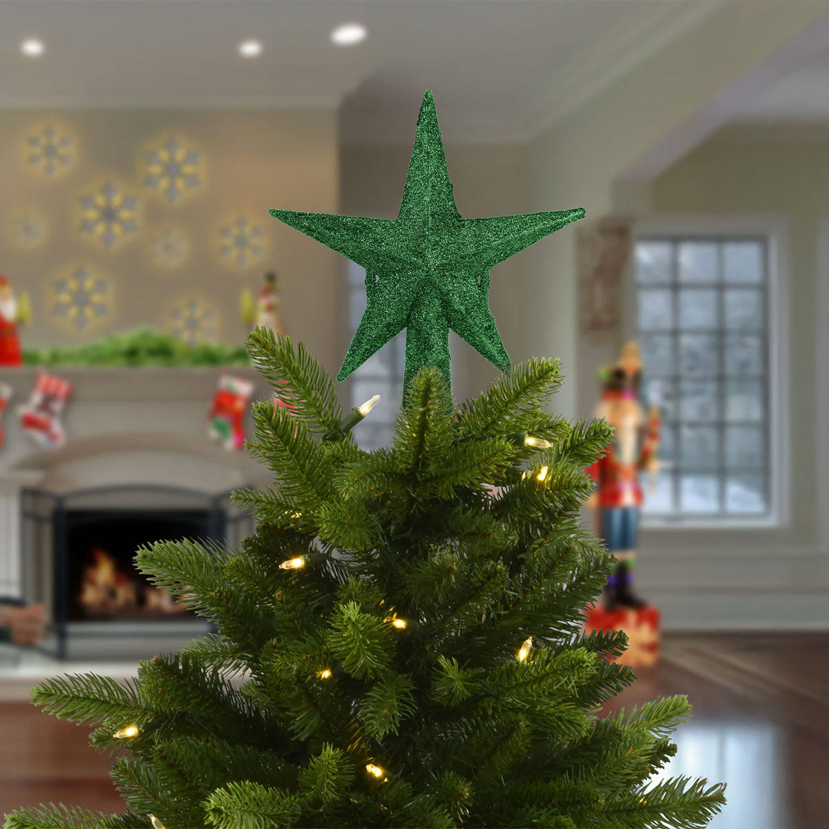 Estrella Brillante, Color Verde, Punta de Árbol de Navidad