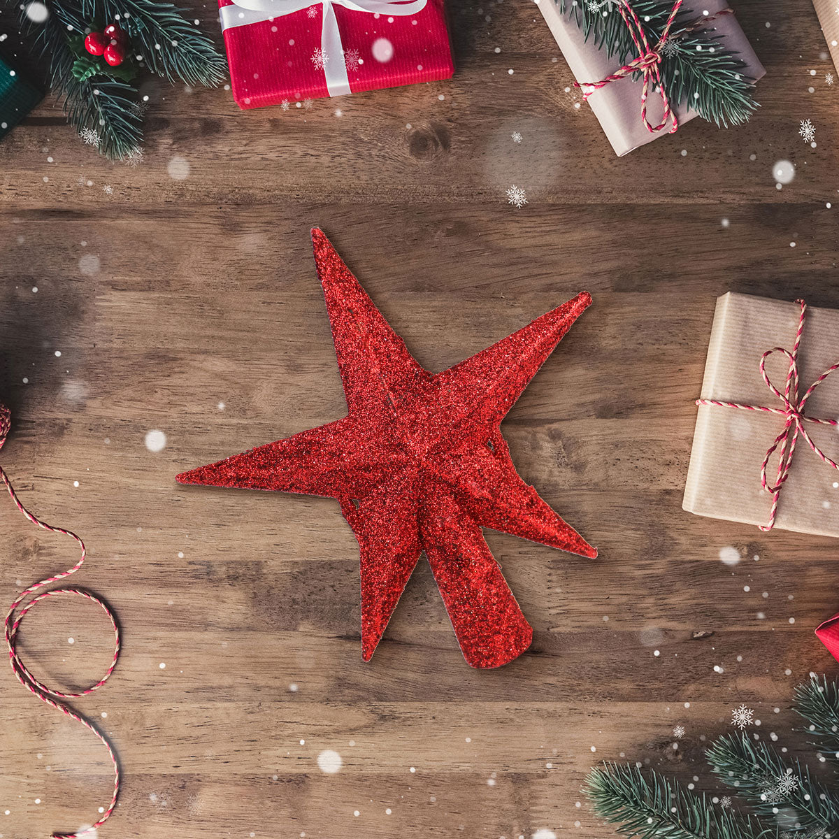 Estrella Brillante, Color Rojo, Punta de Árbol de Navidad