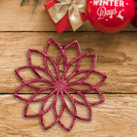 Ornamento Navideño de Copo de Nieve con Diseño Floral color Rojo