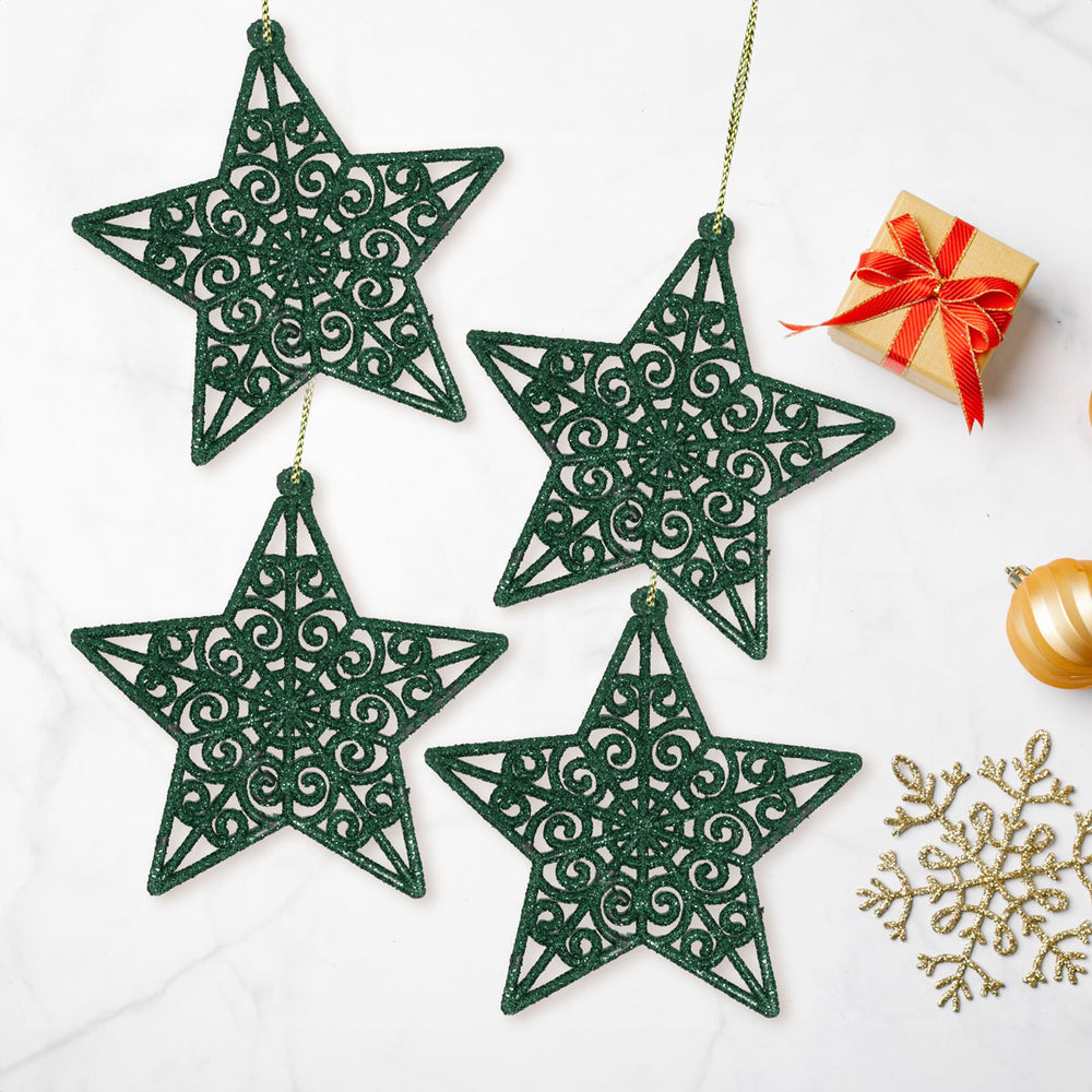 Set de 4 Estrellas con Diamantina color Verde
