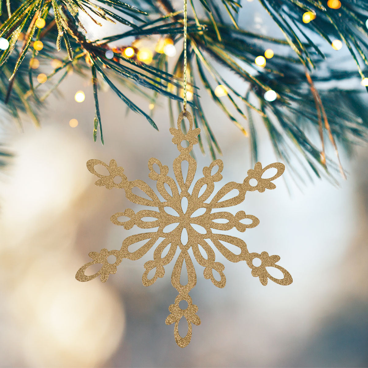 Copo de Nieve, Ornamento Jumbo con Glitter, Color Dorado