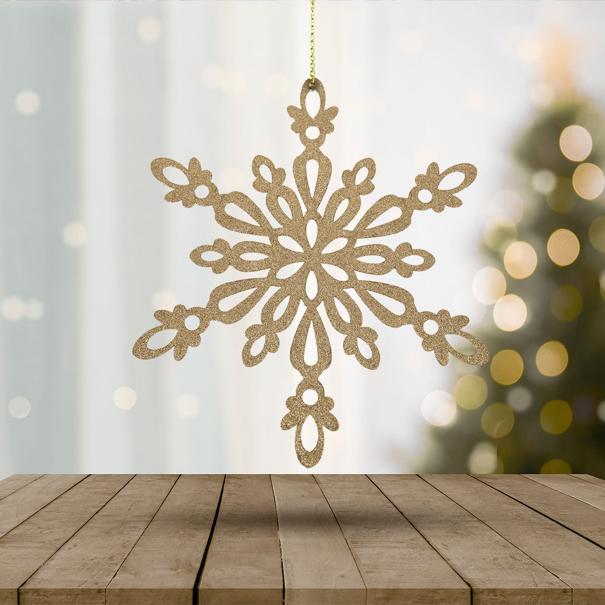 Copo de Nieve, Ornamento Jumbo con Glitter, Color Dorado