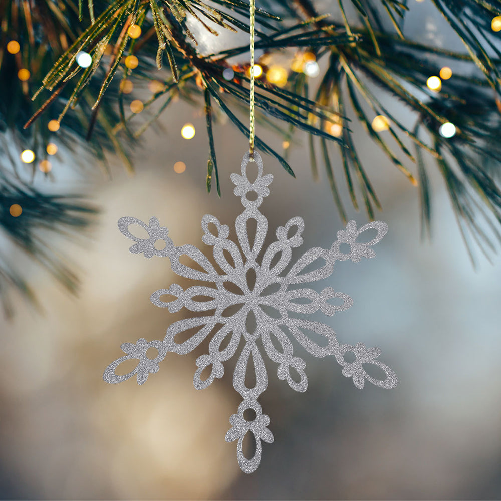 Copo de Nieve, Ornamento Jumbo con Glitter, Color Plateado
