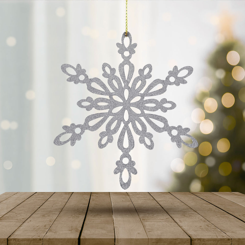 Copo de Nieve, Ornamento Jumbo con Glitter, Color Plateado