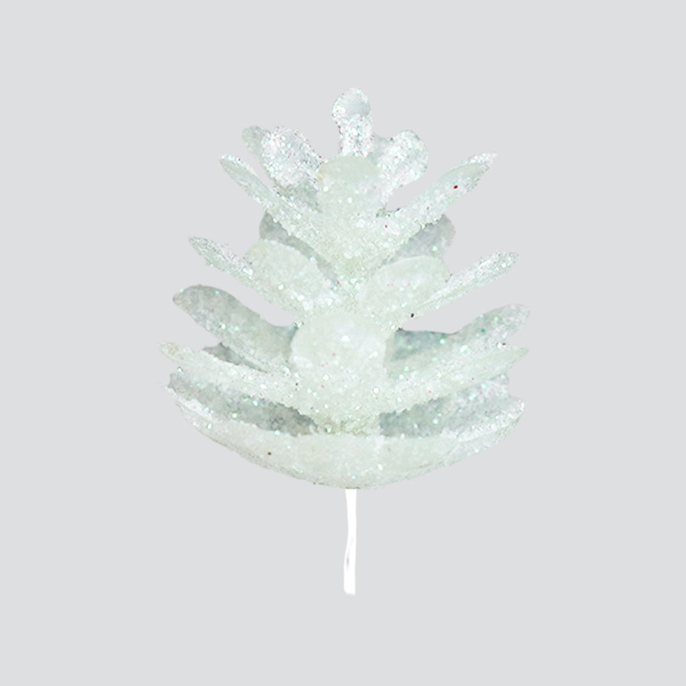 Piña Navideña con Glitter, Color Blanco, 6 pzas