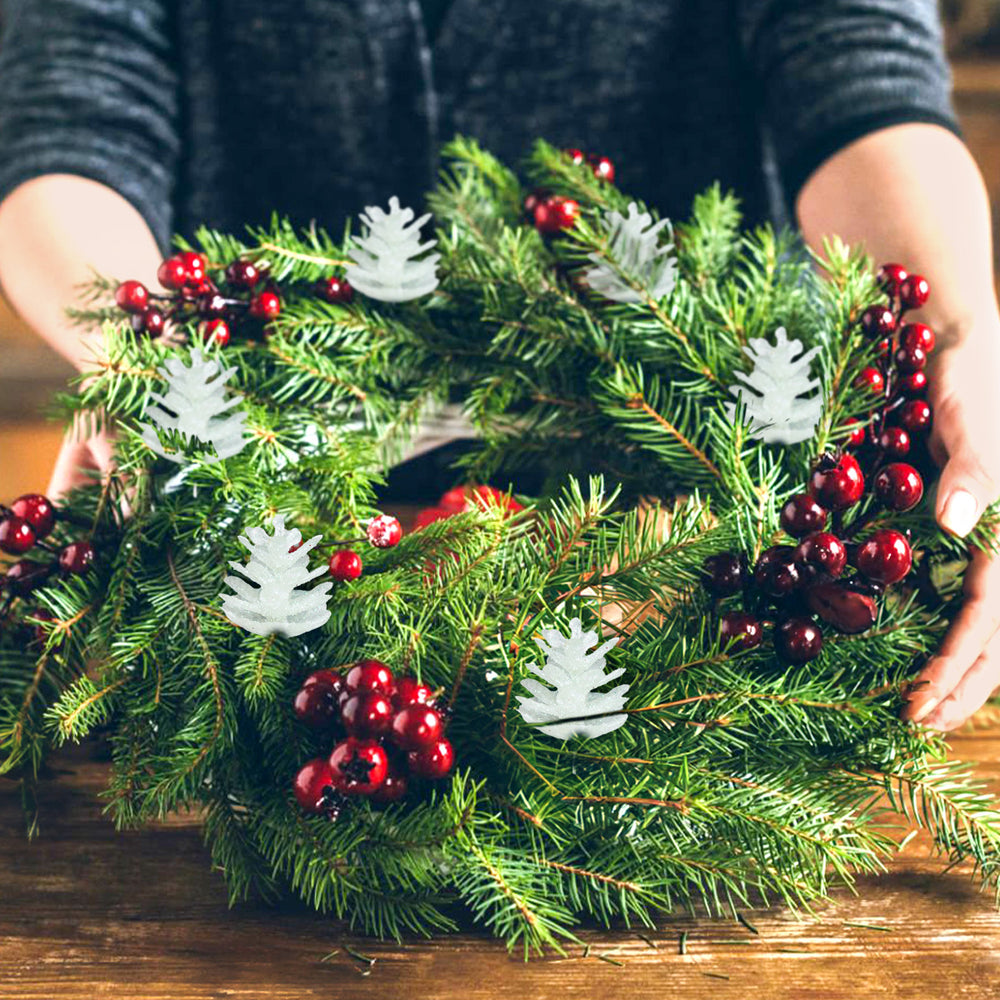 Piña Navideña con Glitter, Color Blanco, 6 pzas