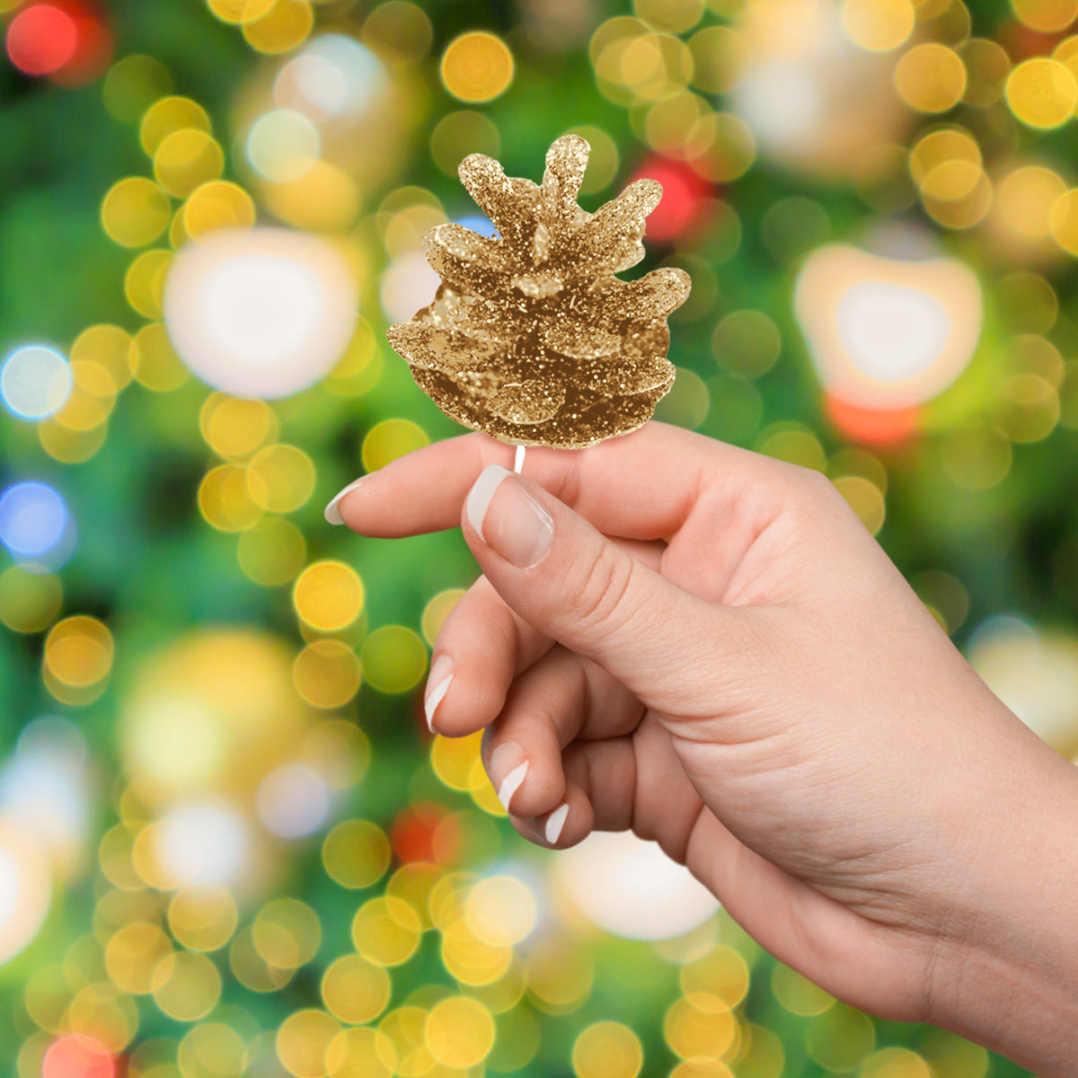 Piña Navideña con Glitter, Color Oro, 6 pzas