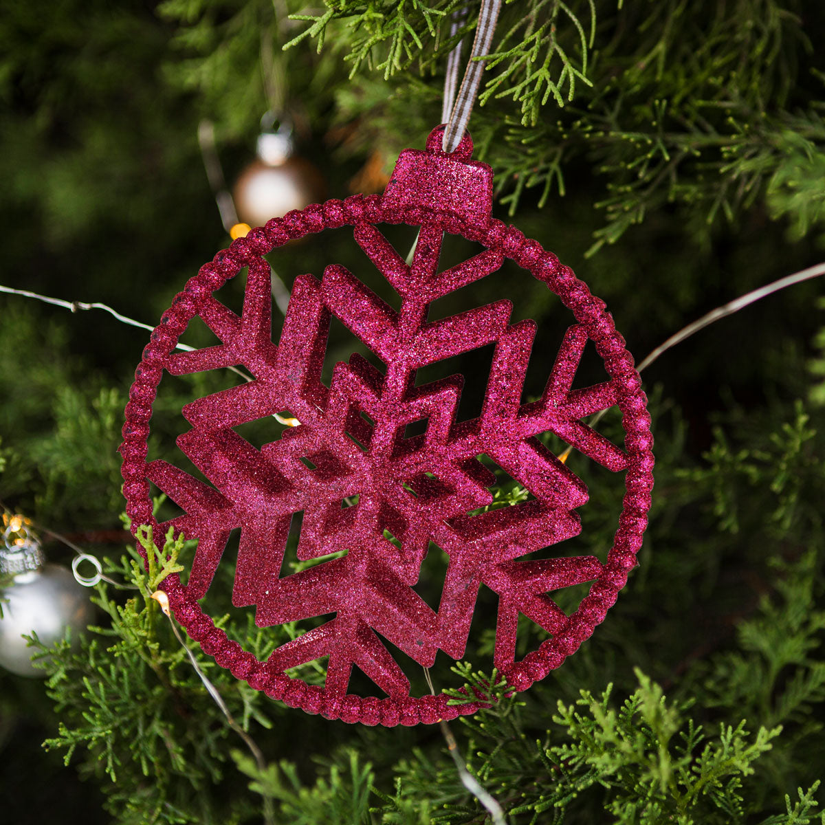 Copos de Nieve Decorativo con Diamantina color Fucsia