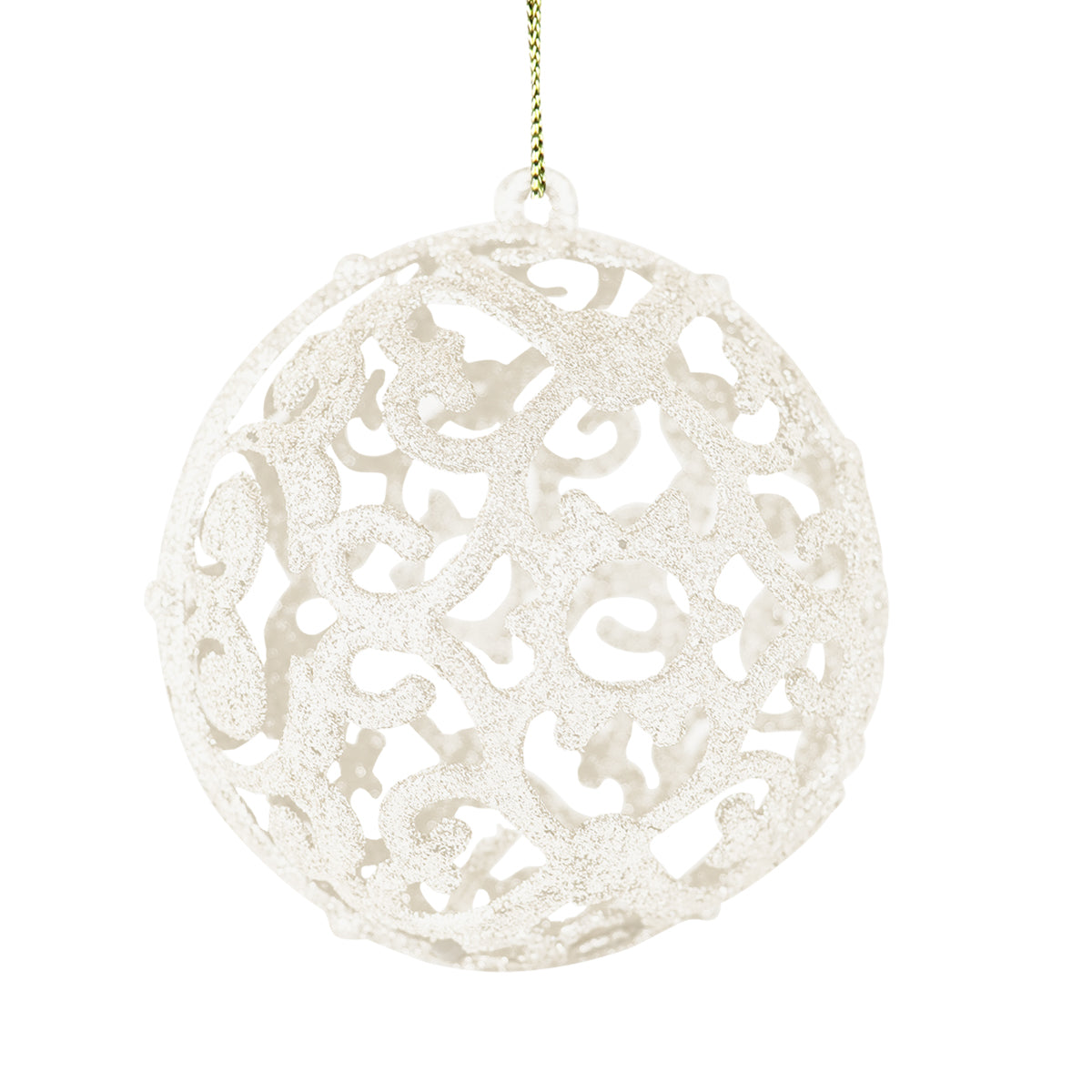 Esfera con Ornamentos, Glitter, Color Crema, 2 pzas