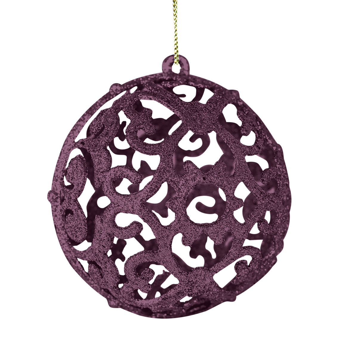Esfera con Ornamentos, Glitter, Color Morado, 2 pzas