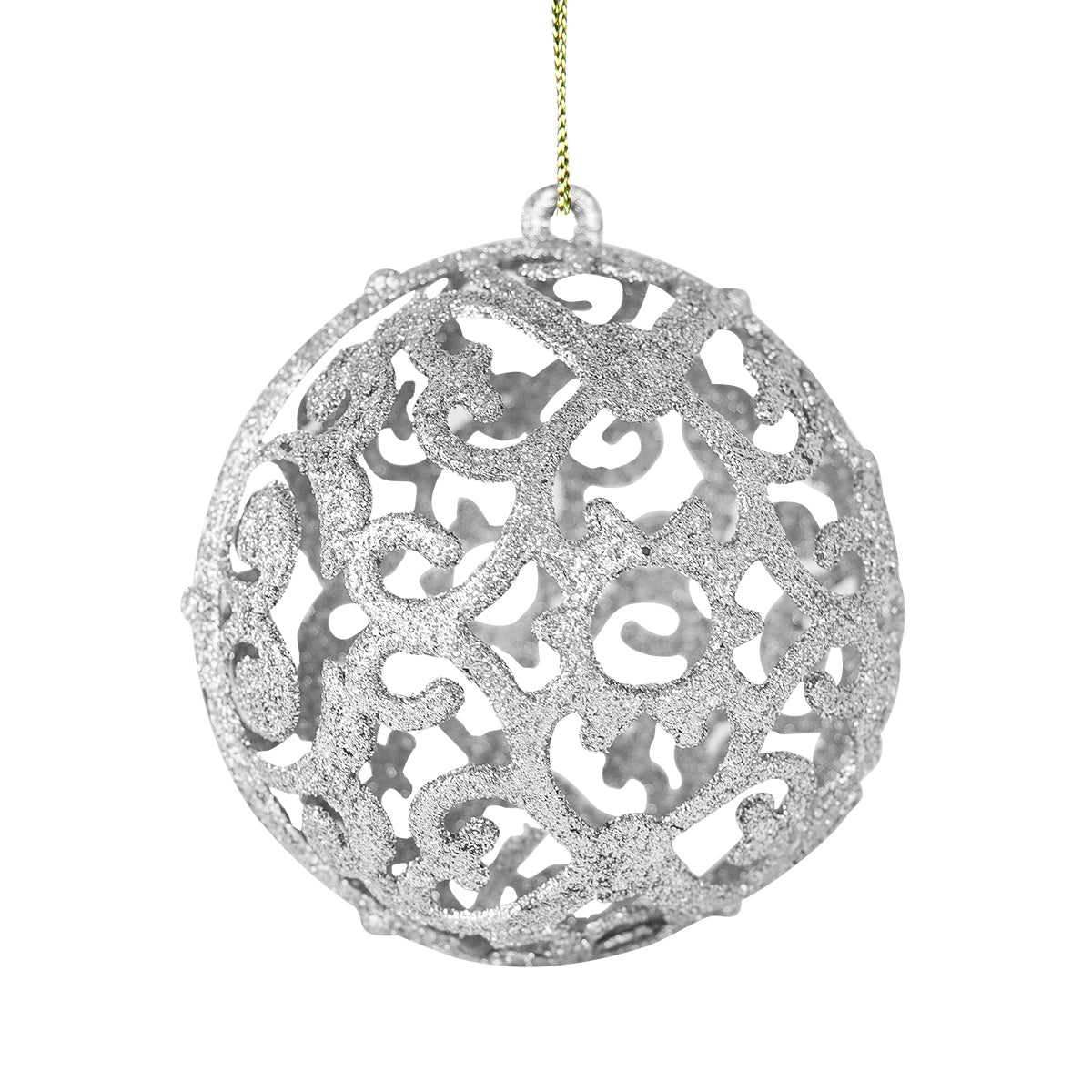 Esfera con Ornamentos, Glitter, Color Plata, 2 pzas