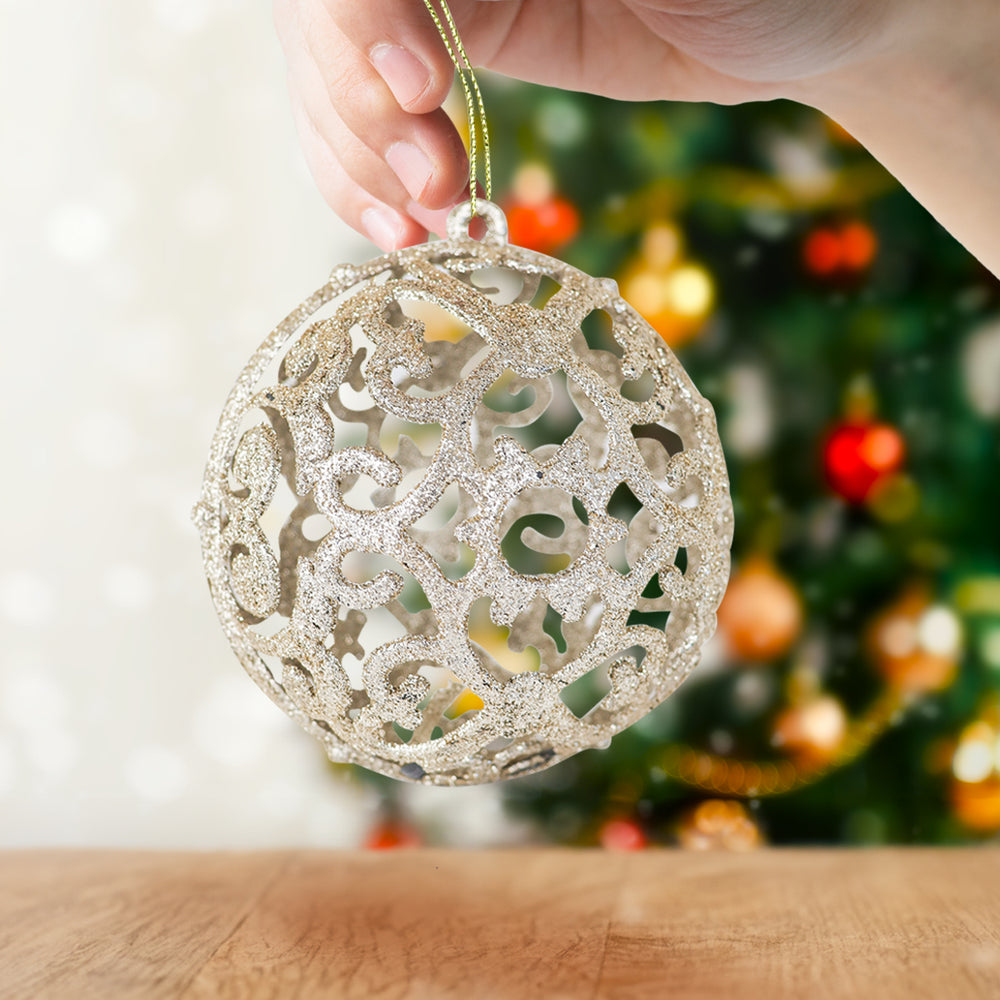 Esfera con Ornamentos, Glitter, 2 pzas