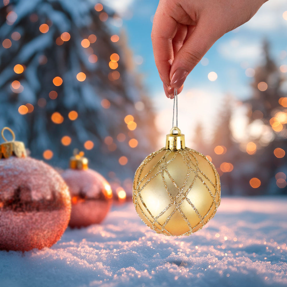 Esferas Navideñas con Glitter, Color Dorado, 2 pzas