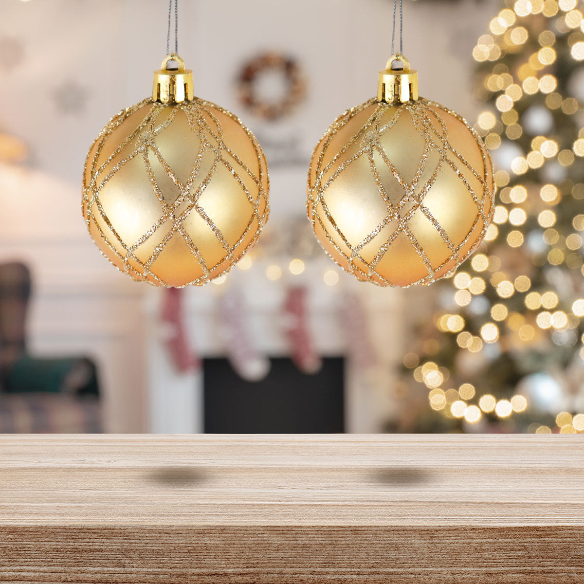 Esferas Navideñas con Glitter, Color Dorado, 2 pzas