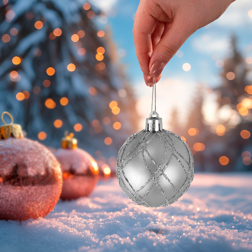 Esferas Navideñas con Glitter, Color Plateado, 2 pzas