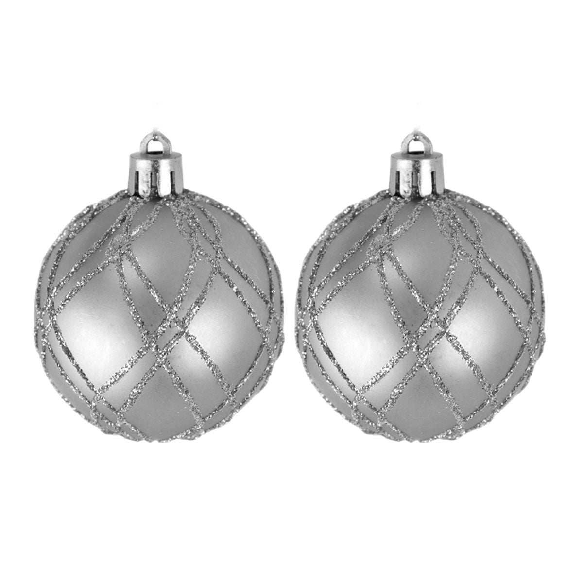 Esferas Navideñas con Glitter, Color Plateado, 2 pzas