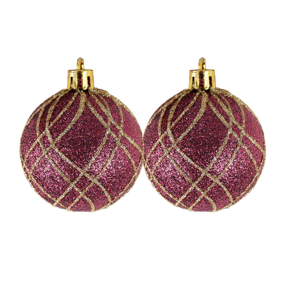 Esferas Navideñas con Glitter, Color Vino, 2 pzas