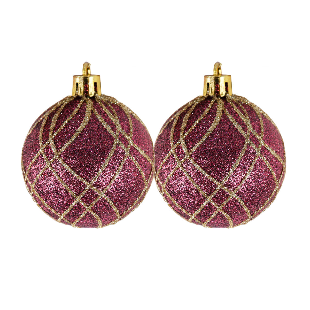 Esferas Navideñas con Glitter, Color Vino, 2 pzas