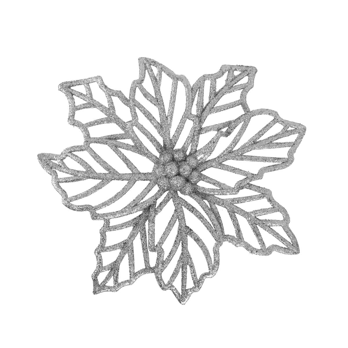 Flor Ornamento Navideño, Color Plata, 23 cm