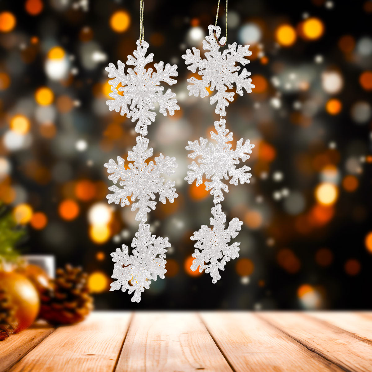 Copo de Nieve de 3 Niveles con Diamantina color Blanco