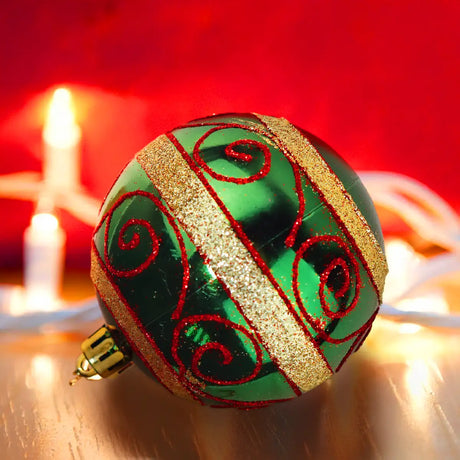 Esfera Navideña Decorada con Diamantina color Oro/Rojo