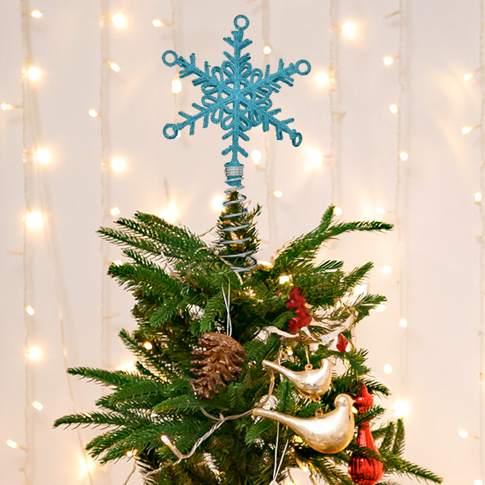 Copo de Nieve color Azul para Punta de Árbol de Navidad