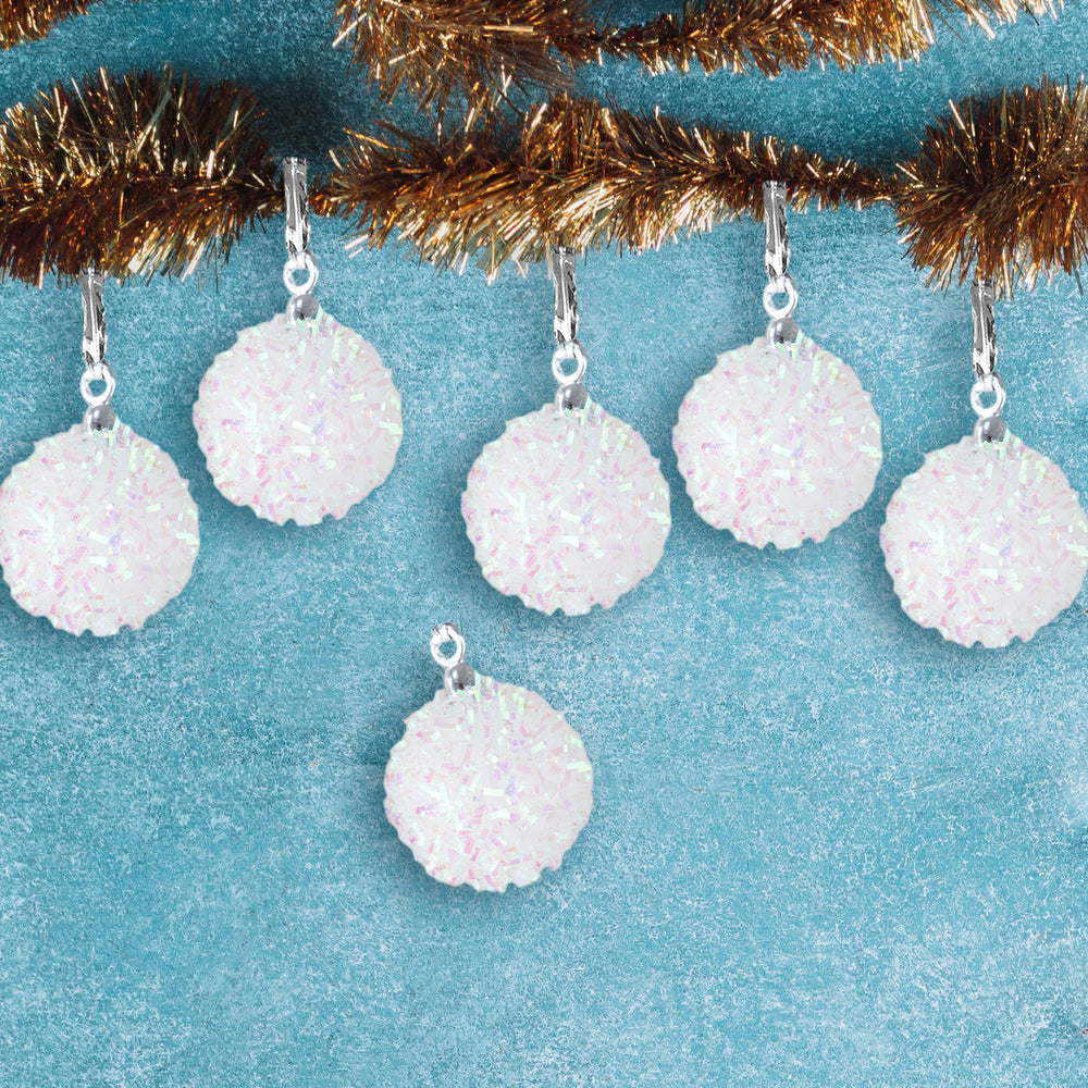 Mini Esferas Navideñas Brillantes, Color Blanco, 6 pzas