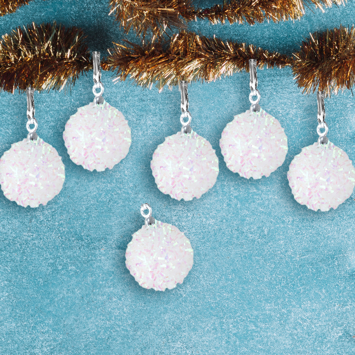 Mini Esferas Navideñas Brillantes, Color Blanco, 6 pzas