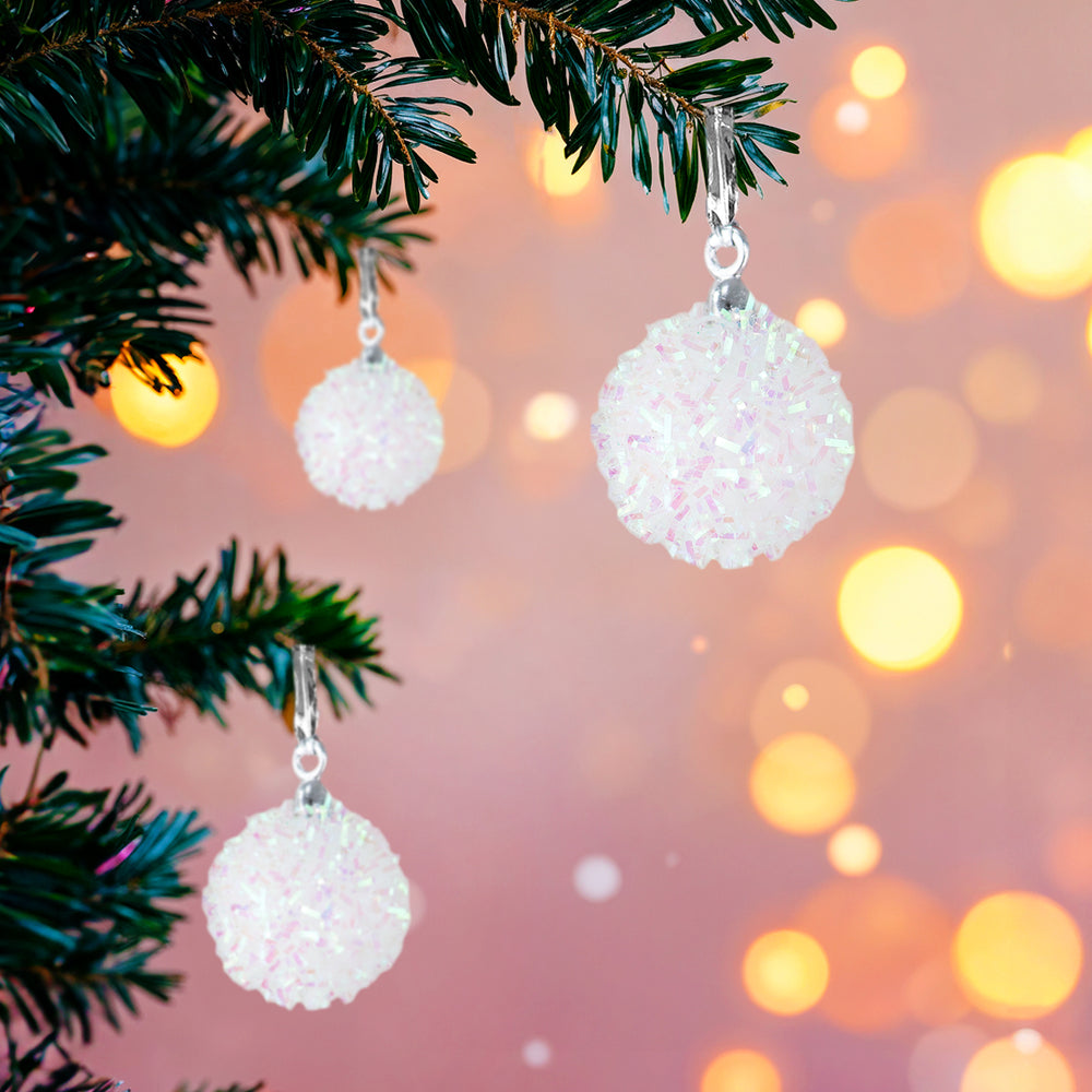 Mini Esferas Navideñas Brillantes, Color Blanco, 6 pzas