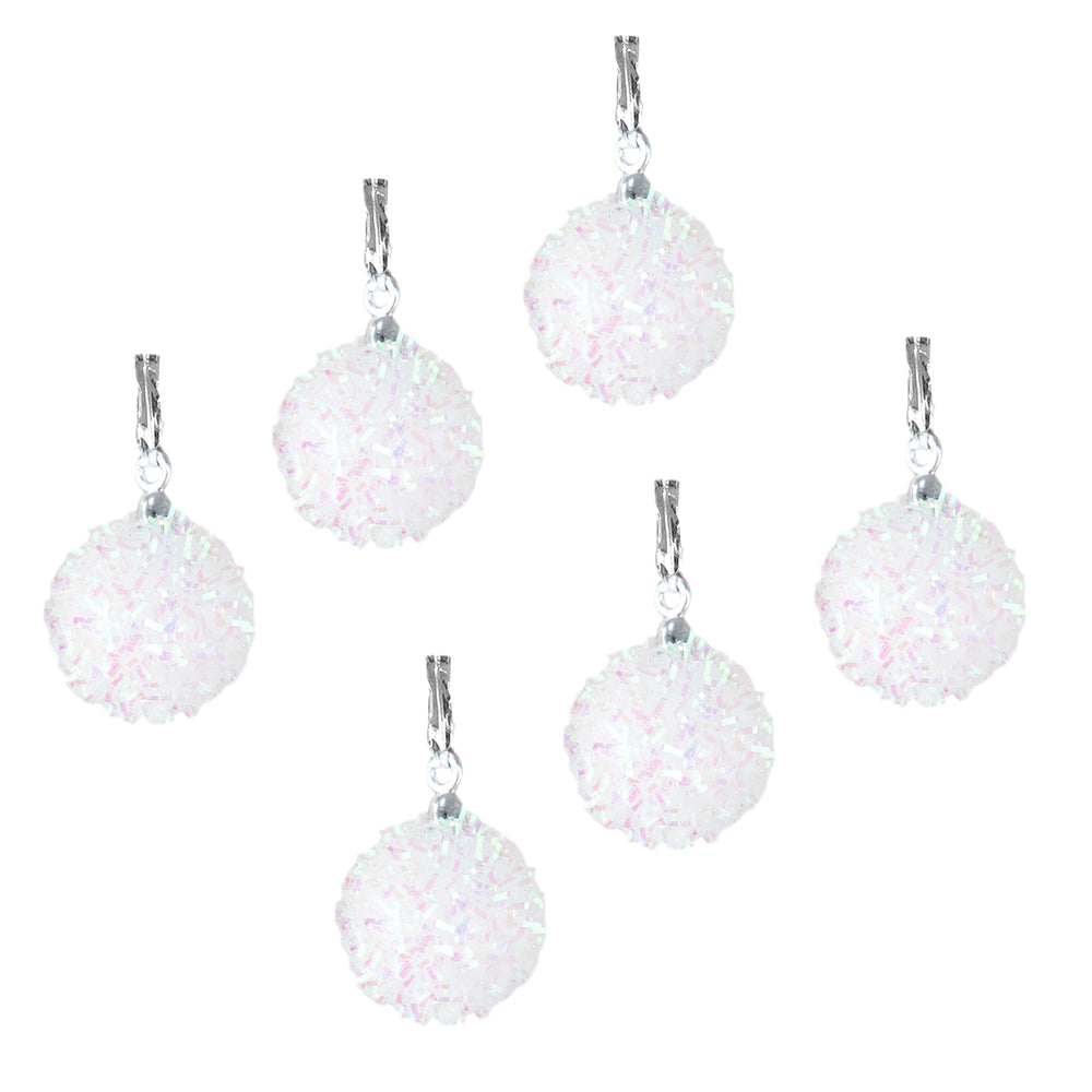 Mini Esferas Navideñas Brillantes, Color Blanco, 6 pzas