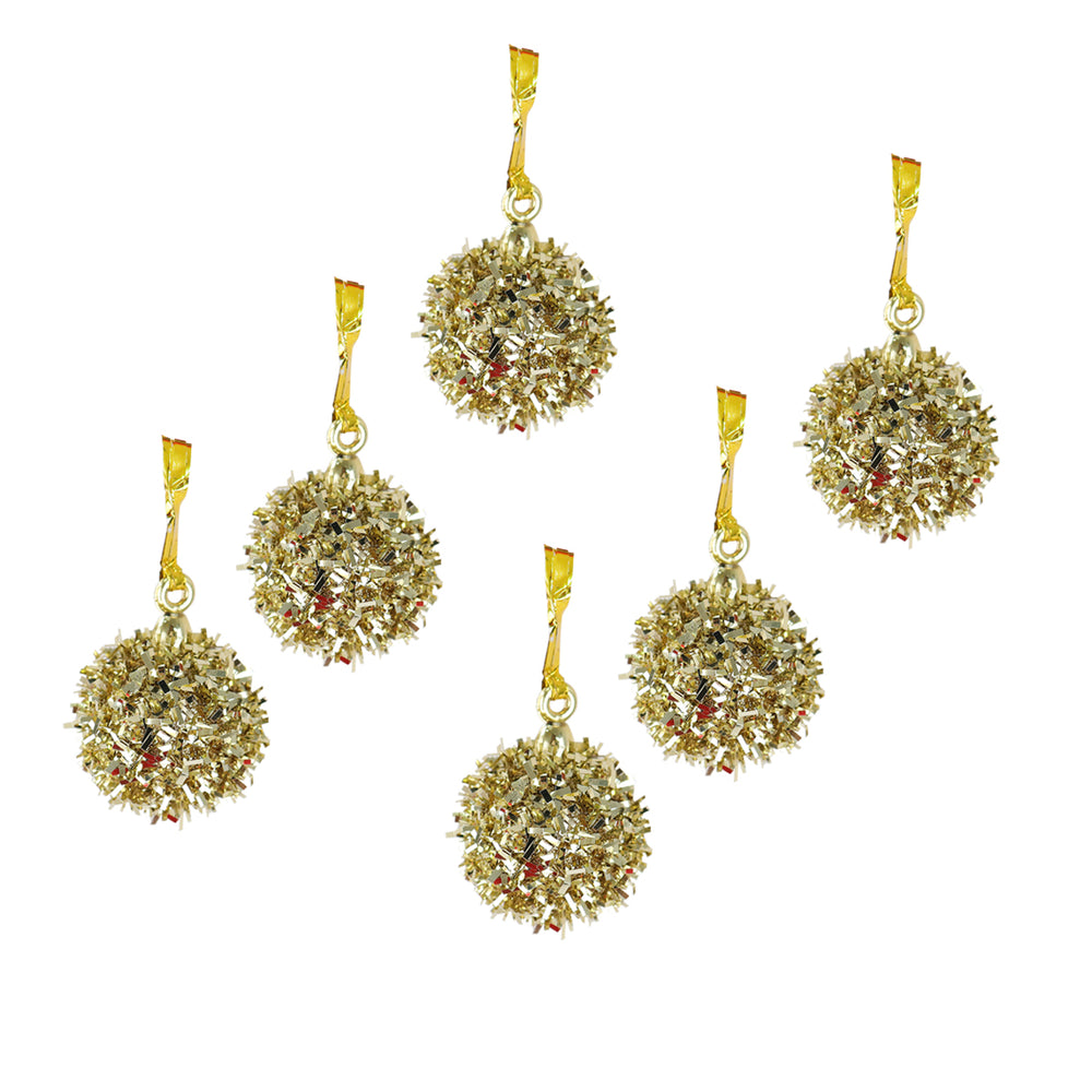 Mini Esferas Navideñas con Glitter, Color Oro, 6 pzas