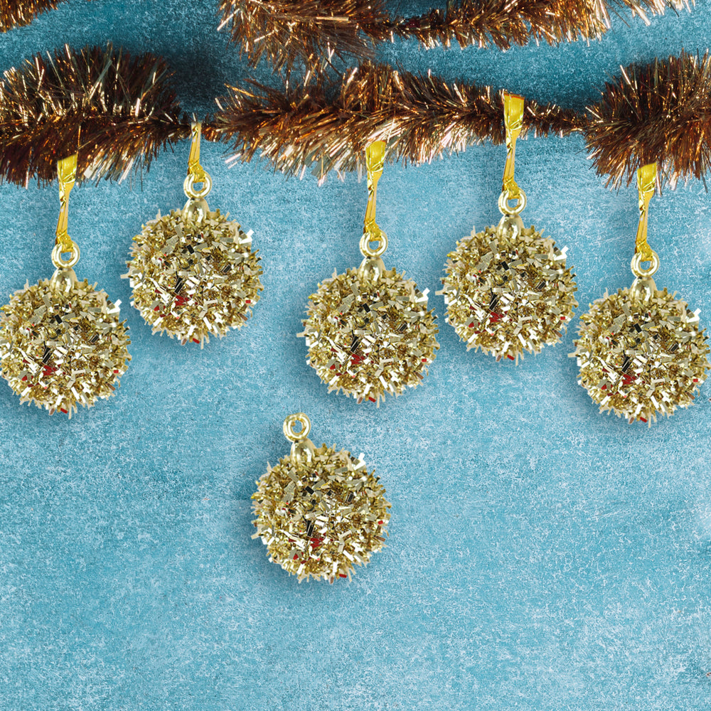 Mini Esferas Navideñas con Glitter, Color Oro, 6 pzas