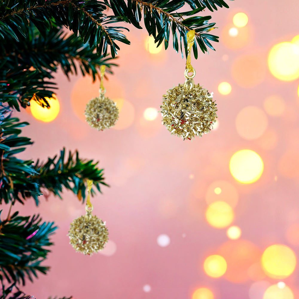 Mini Esferas Navideñas con Glitter, Color Oro, 6 pzas