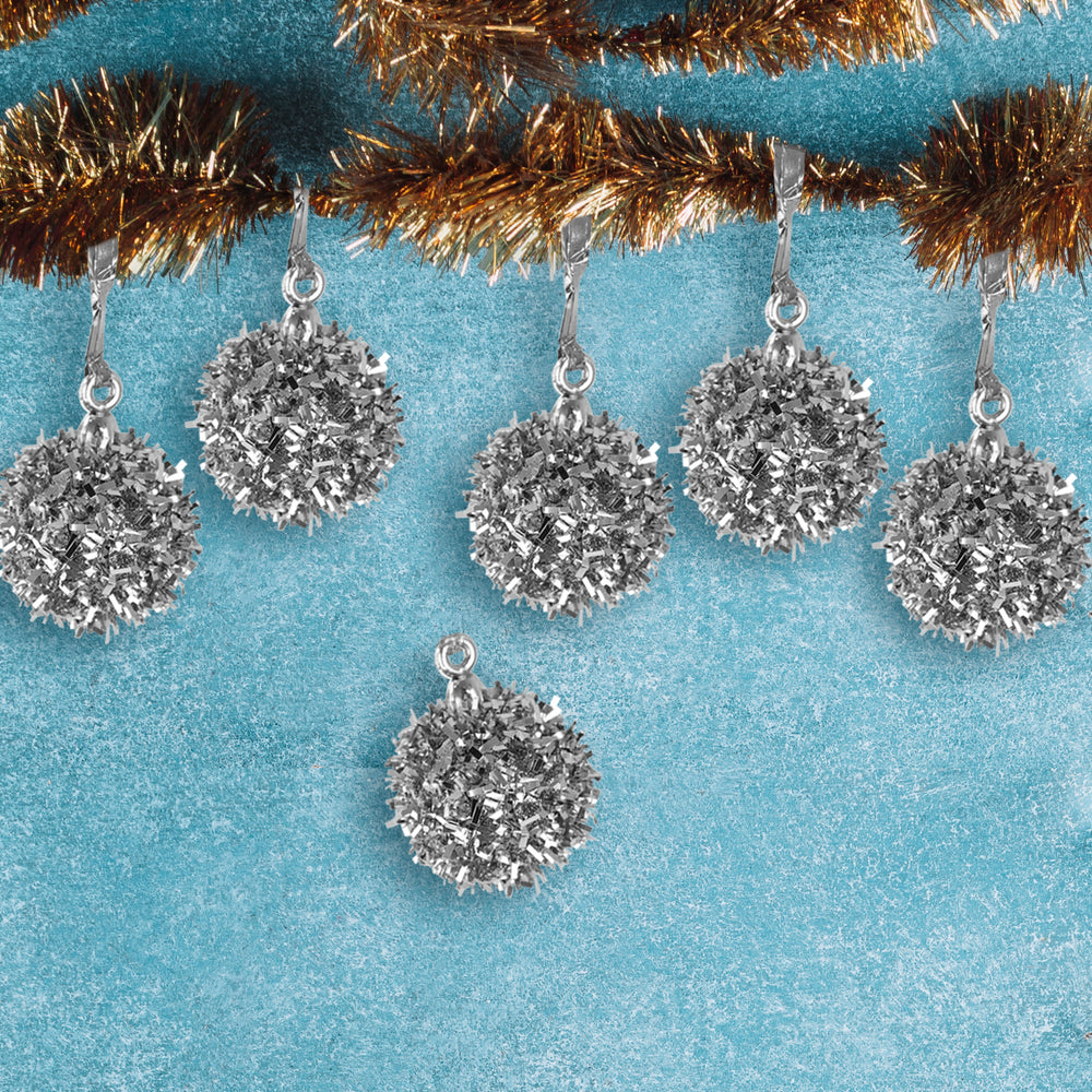 Mini Esferas Navideñas Brillantes, Color Plata, 6 pzas