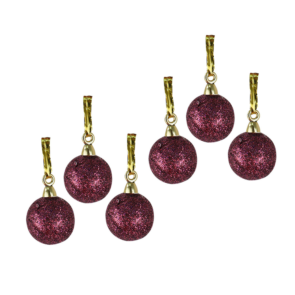 Mini Esferas Navideñas con Glitter, Color Vino, 6 pzas