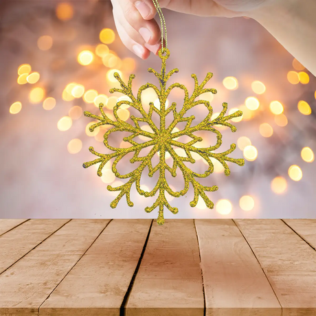 Ornamento Navideño en Forma de Copo de Nieve color Oro, 4pzas