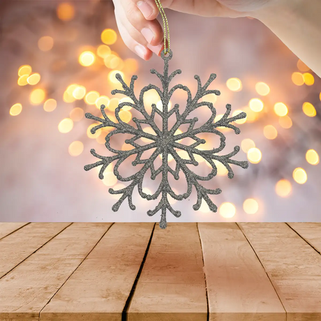 Ornamento Navideño en Forma de Copo de Nieve color Plata, 4pzas