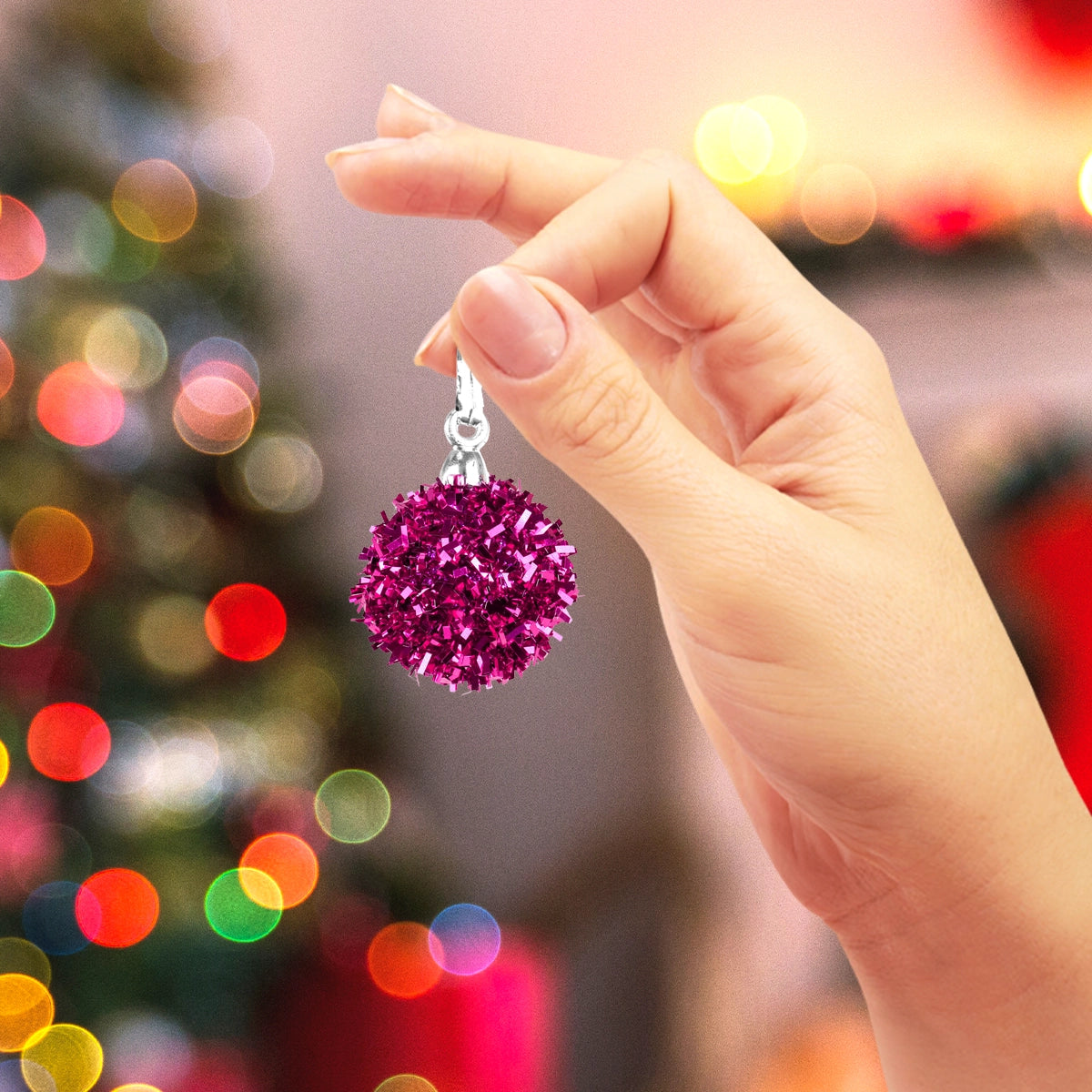 Mini Esferas Navideñas Brillantes, 6 pzas, Color Vino