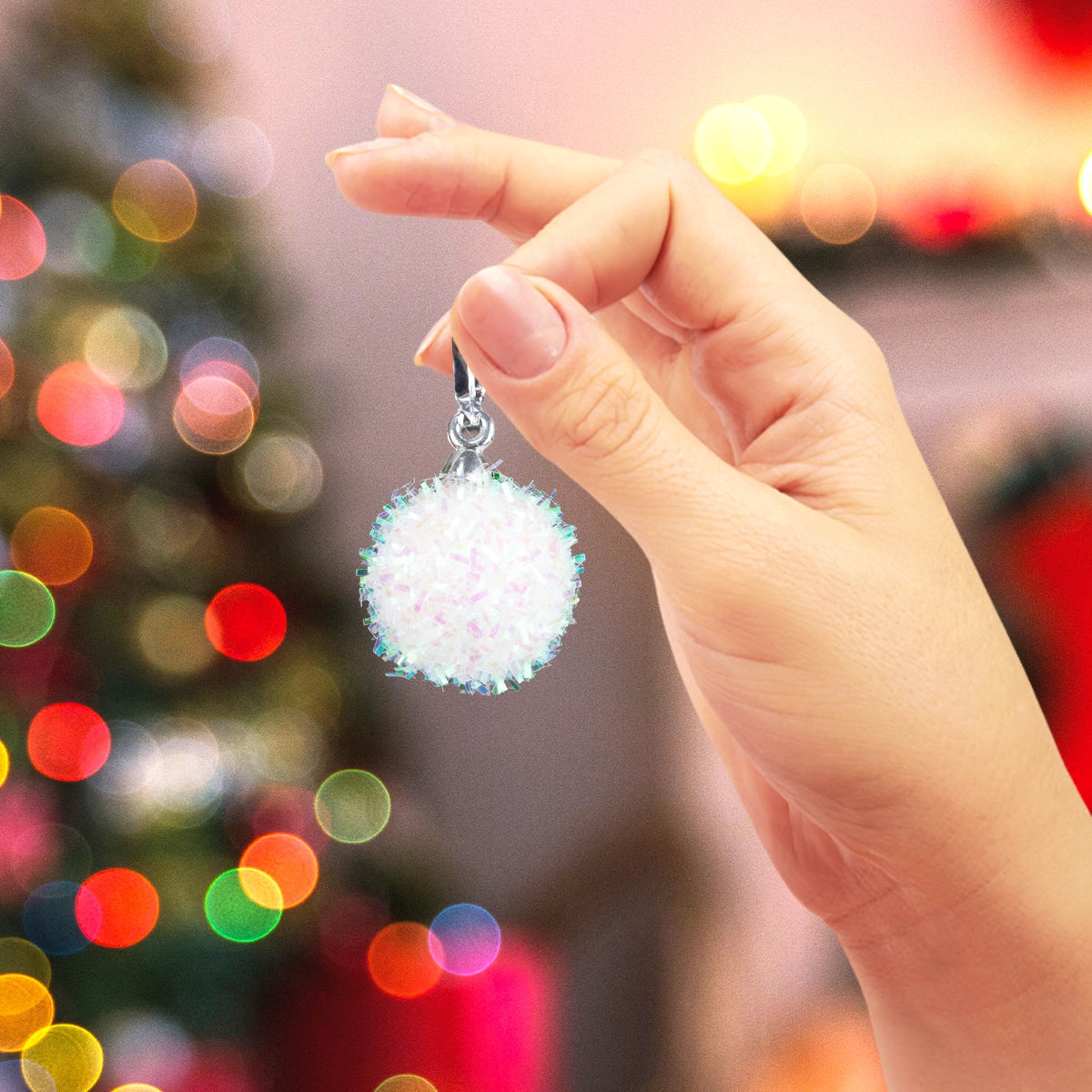 Mini Esferas Navideñas Brillantes, 6 pzas, Color Blanco