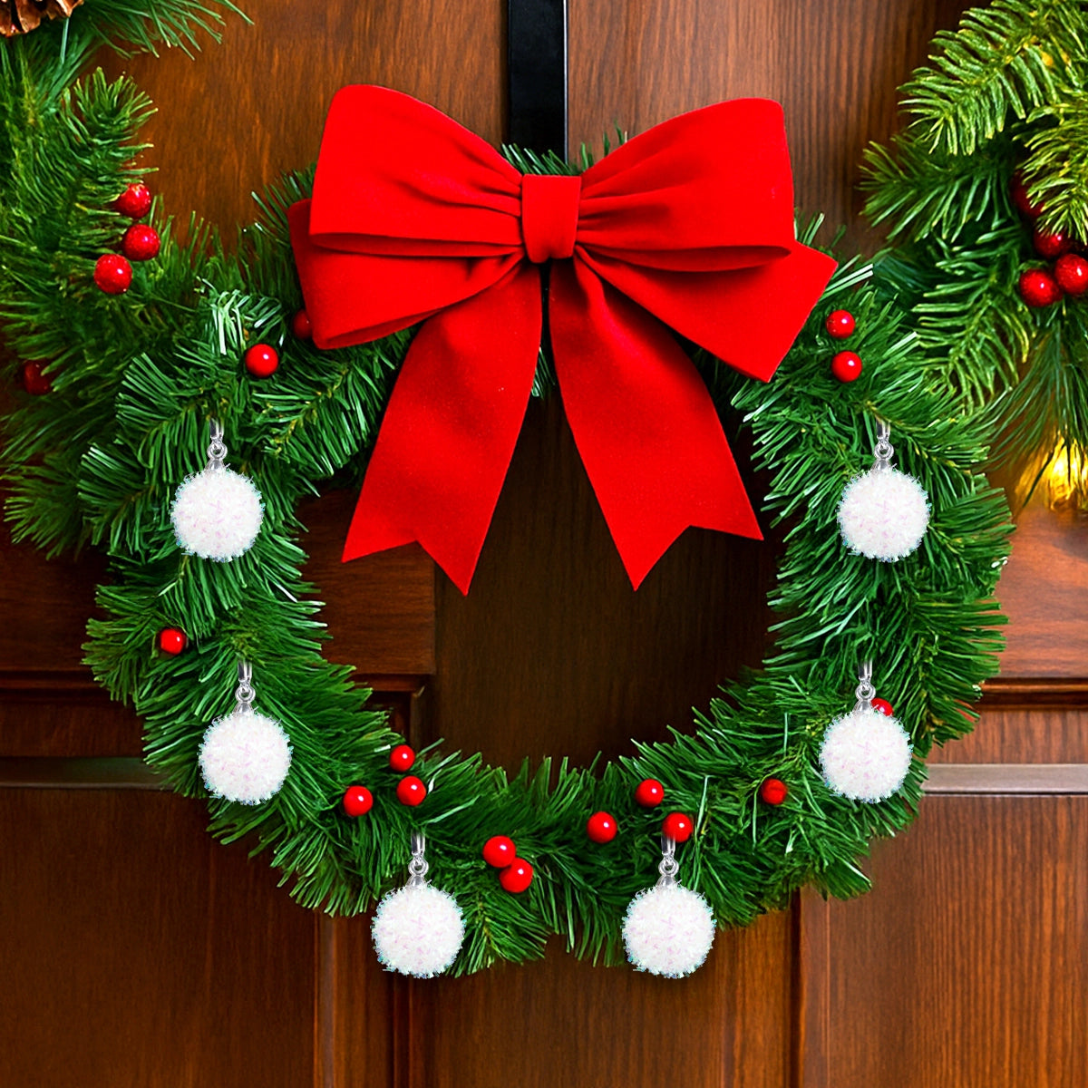 Mini Esferas Navideñas Brillantes, 6 pzas, Color Blanco