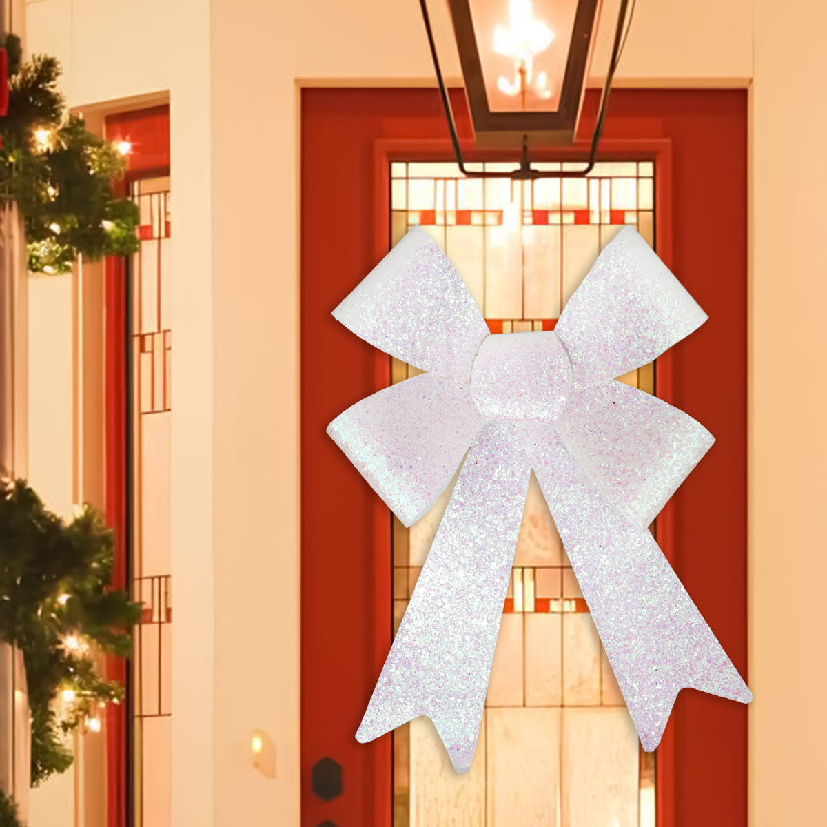 Moño Navideño con Diamantina color Blanco