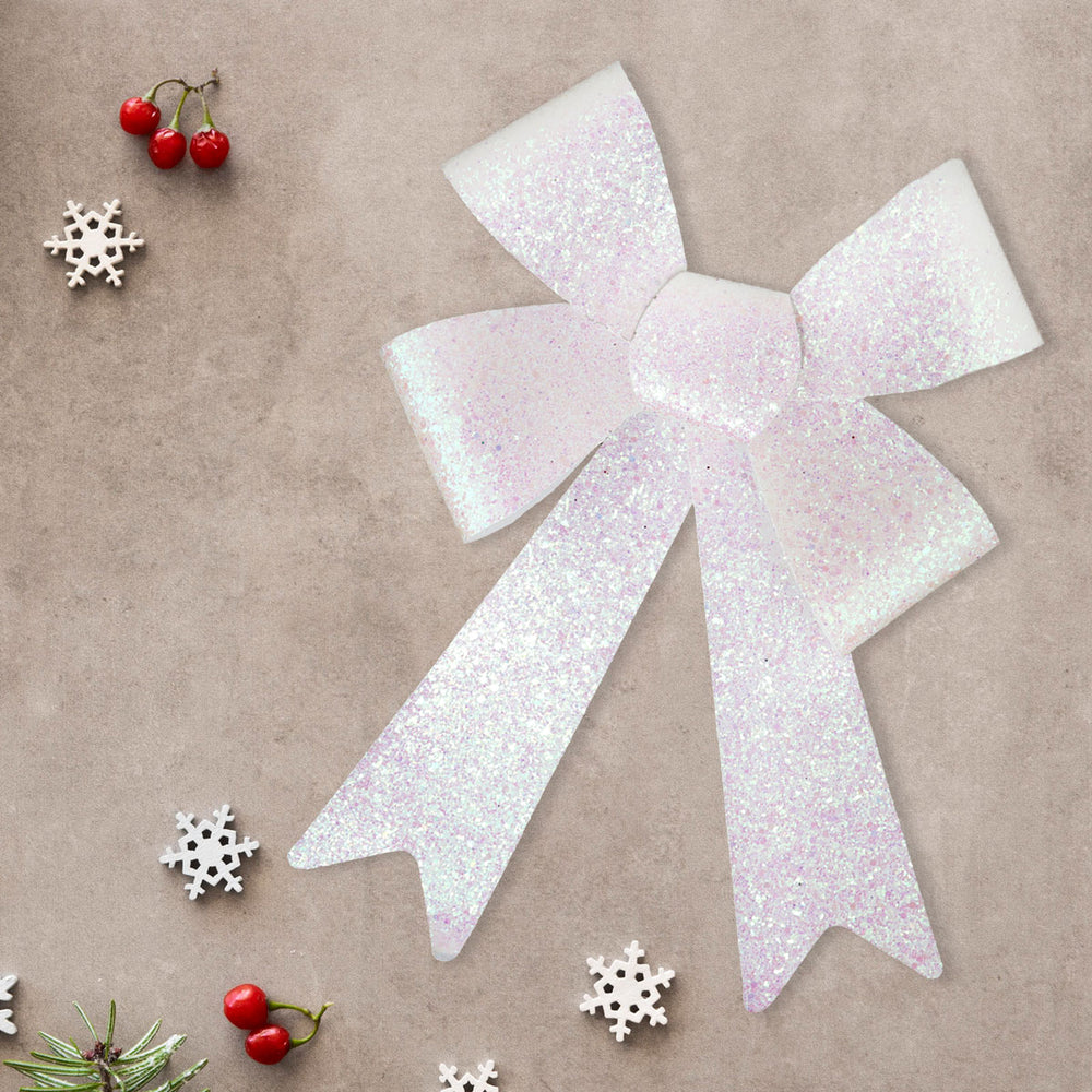 Moño Navideño con Diamantina color Blanco