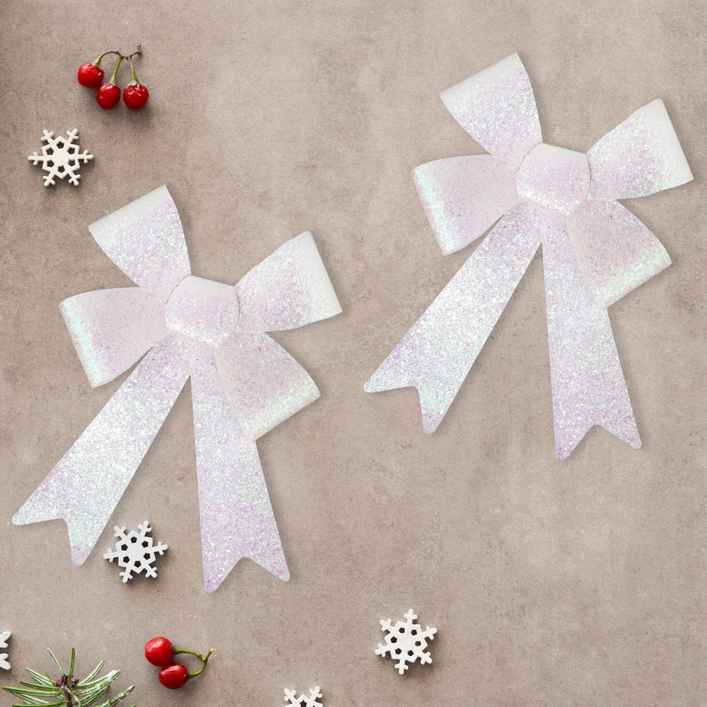 Set de 2 Moños Navideños con Diamantina color Blanco