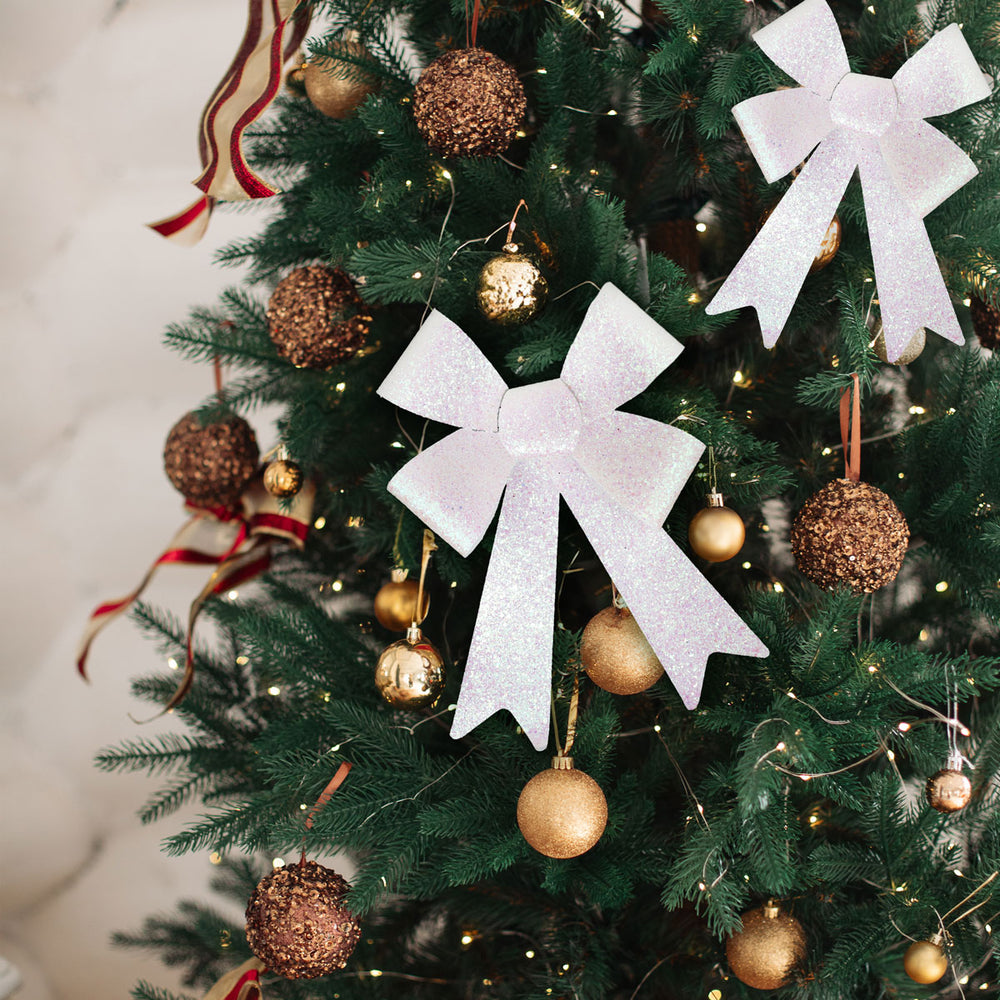 Set de 2 Moños Navideños con Diamantina color Blanco