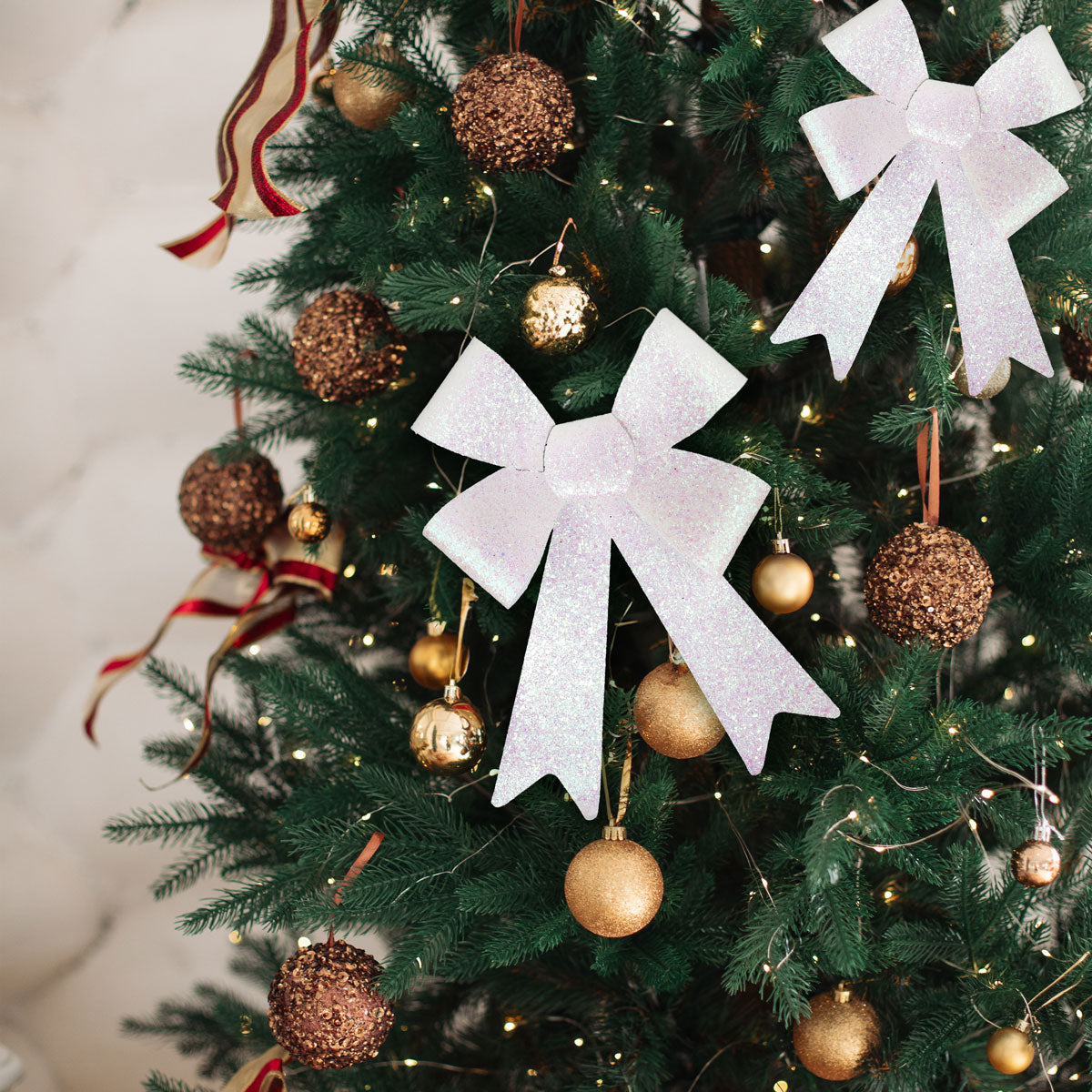 Set de 2 Moños Navideños con Diamantina color Blanco