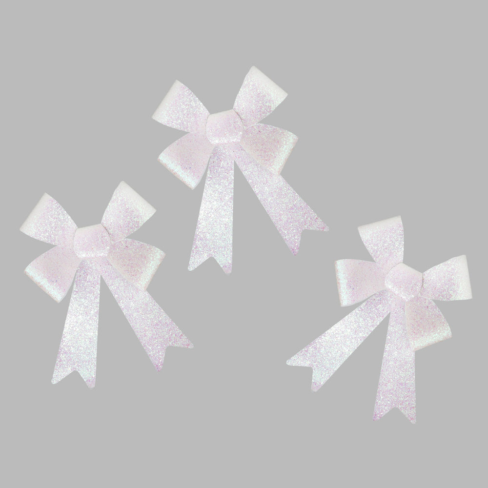 Set de 3 Moños Navideños con Diamantina color Blanco