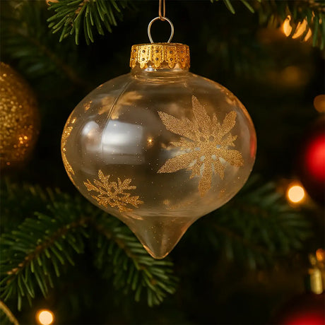 Esfera Onion Transparente Decorada con Copos de Nieve color Oro